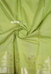 Pastel Green - Soft Munga cotton with floral weaving border